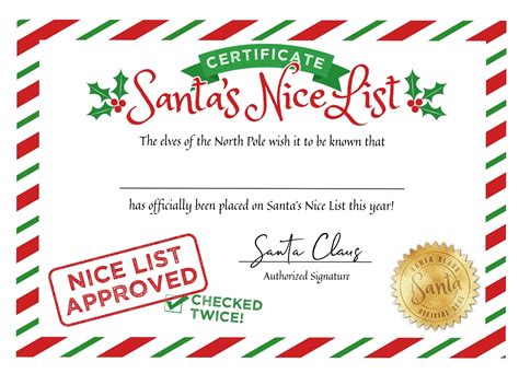 printable nice list certificate template printable word searches
