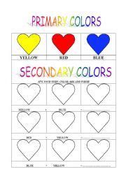 english worksheet primary  secondary colors primary  secondary