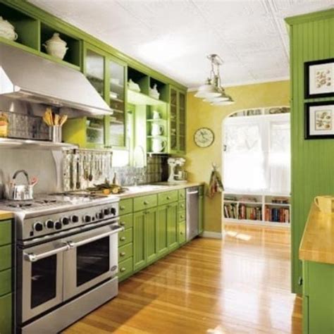 small kitchen designs  yellow  green colors accentuated  red  light blue
