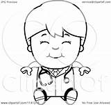 Veterinarian Doctor Boy Cartoon Clipart Sitting Happy Coloring Thoman Cory Outlined Vector sketch template