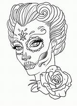 Coloring Skull Pages Sugar Adults Skulls Adult Tattoo Girl Book Detailed Color Drawing Printable Books Female Woman Print Halloween Candy sketch template