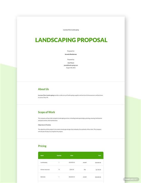 printable landscaping proposal template