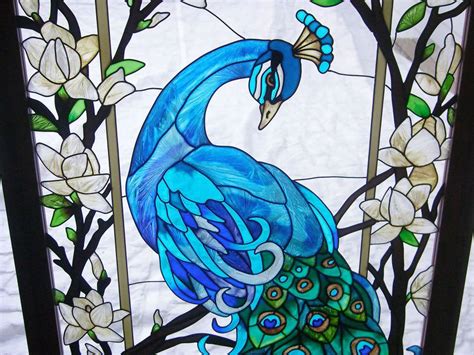 magnificent peacock  stained glass window panel ebay