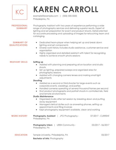 professional photography resume examples