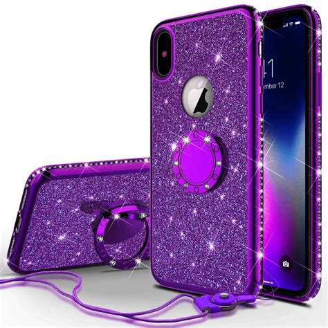 glitter cute ring stand phone case  apple iphone  casebling bumper kickstand sparkly clear