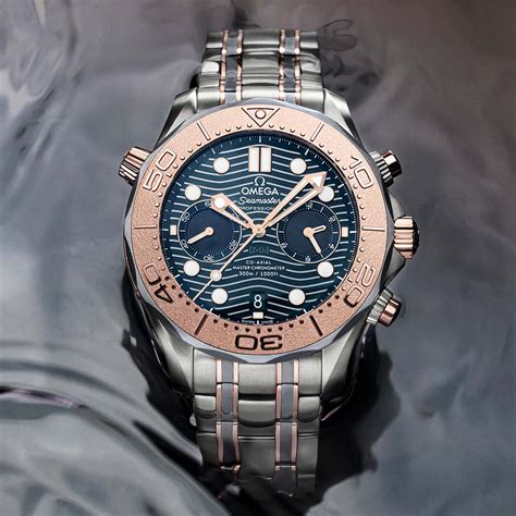 omega seamaster diver  chronograph  titanium tantalum  sedna gold time  watches