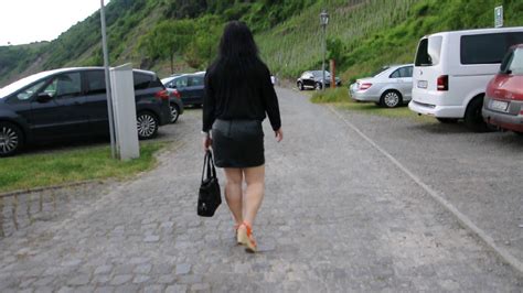 Walking In The Car Park In Short Leather Mini Skirt Youtube