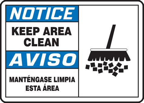 area clean graphic bilingual ansi notice safety sign sbmhskm