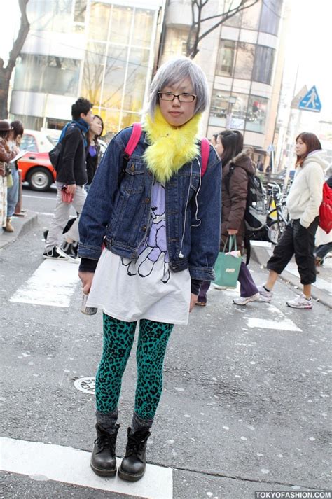 Japanese Girl W Silver Hair And Glasses In Harajuku Tokyo Fashion