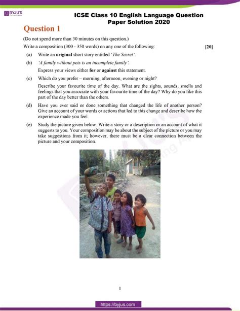 icse class  english language question paper solution