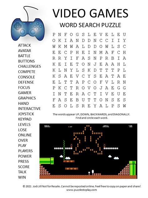 video games word search puzzle puzzles  play