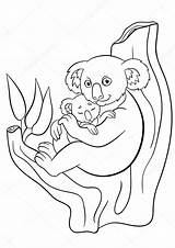 Koala Coloring Pages Cute Baby Mother Stock Illustration Sleeping Little Her Drawing Depositphotos Vector Ya Mayka Getdrawings sketch template