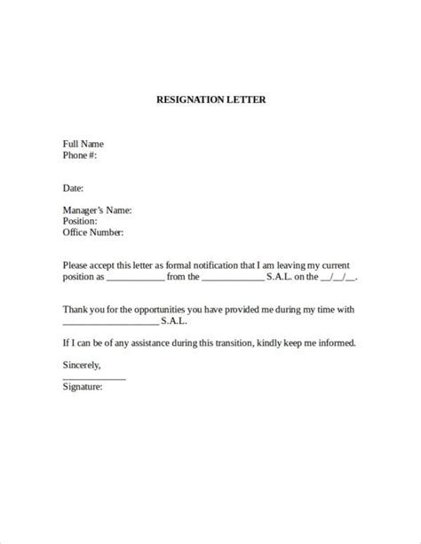 20 simple resignation letter sample doc doctemplates