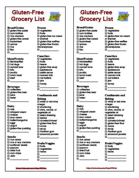 printable gluten  food list  gluten  meal plan includes