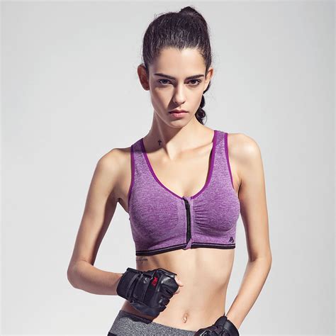 women zipper sports bra padded push up shockproof quick dry gym running
