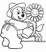 Coloring Pages Kids Gardening Garden Flower Bears Watering Dq Comments Coloringhome sketch template