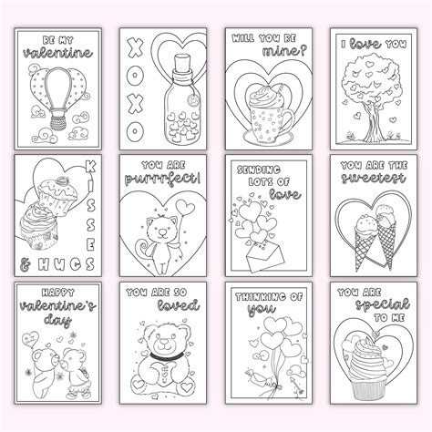valentines day colouring cards set   printables   craft