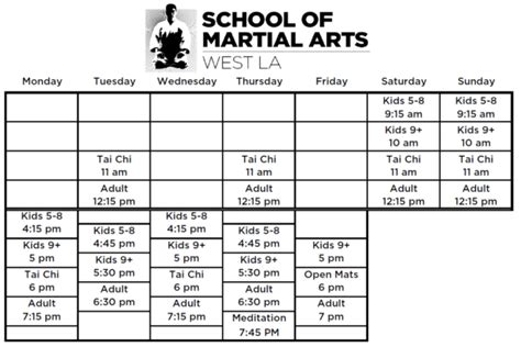 Martial Arts Class Schedule West La Martial Arts