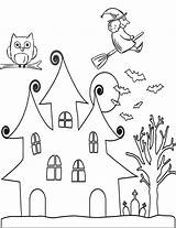 Halloween Coloring Pages Printable Kids House Spooky Witch Flying Easy Printables Page2 Houses Page1 Pumpkin Haunted Creepy Owl There Click sketch template