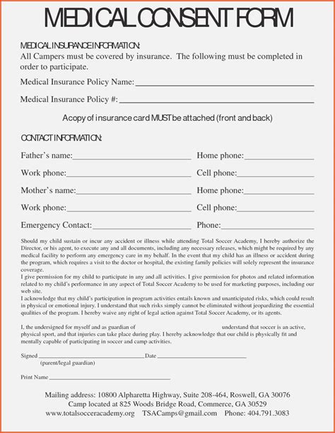 printable child medical consent form  printable