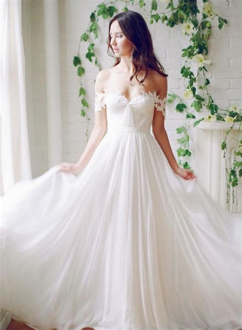 Picture Of Flowy Off The Shoulder Wedding Dress With Floral Straps