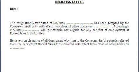 every bit of life relieving letter format for employee