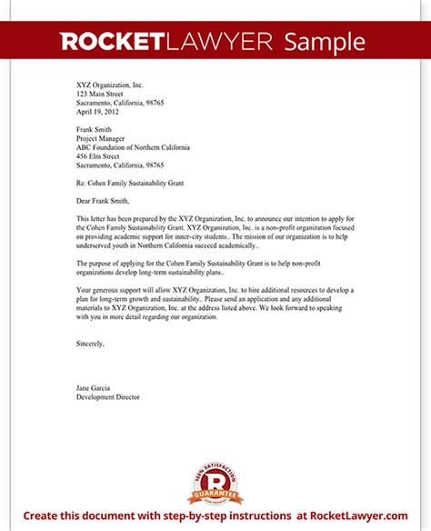 letter  intent  grant   profit template  sample