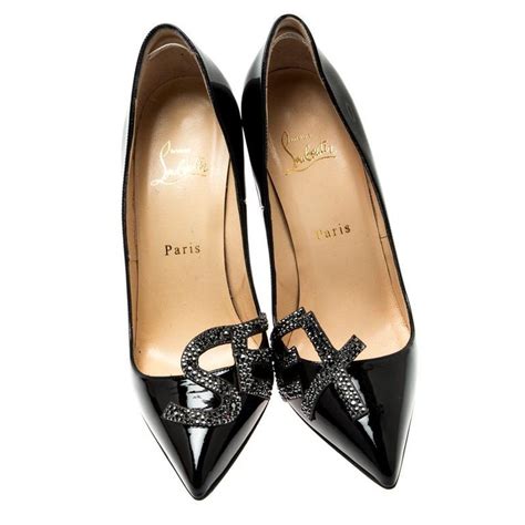 christian louboutin black patent leather sex pointed toe pumps size 38