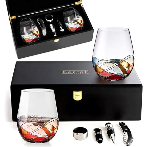 Buy Stemless Wine Glasses T Set Two Hand Painted Large Premium