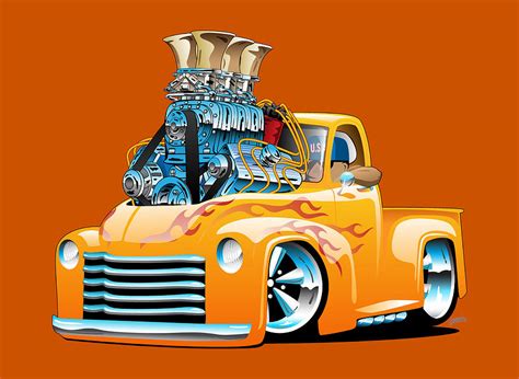 American Classic Hot Rod Pickup Truck Cartoon Digital Art By Jeff Hobrath