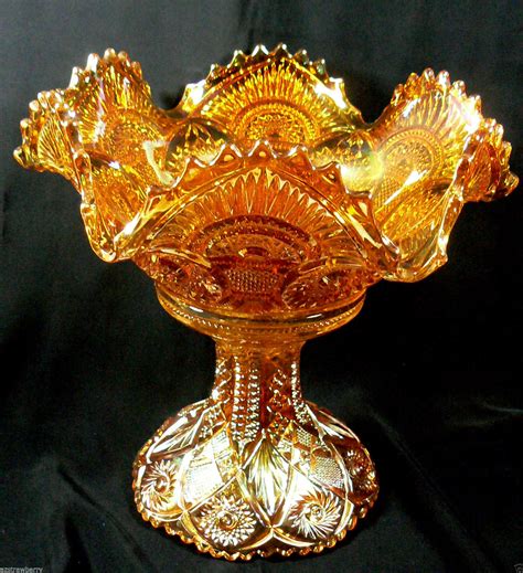 vintage marigold iridescent inmerial carnival glass ruffled bowl