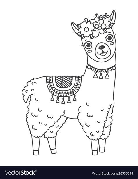 cute outline doodle jumping llama  hand drawn vector image