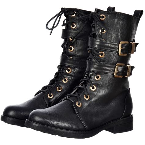 womens ladies military boots army combat ankle lace  flat biker zip sizes ebay