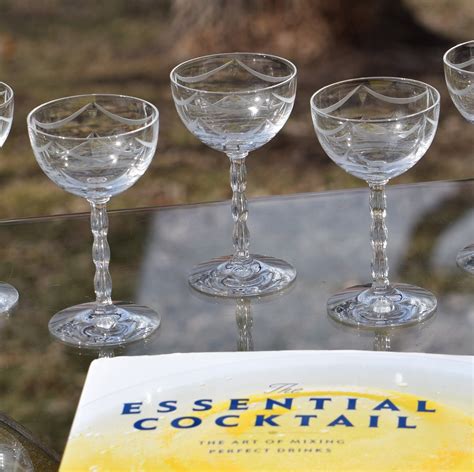 vintage etched crystal wine liquor cordial glasses set of 6 vintage
