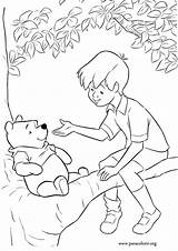 Pooh Winnie Robin Christopher Coloring Pages Tree Colouring Printable Book Disney Drawing Color Sitting Para Sheets Drawings Kids Info Cute sketch template