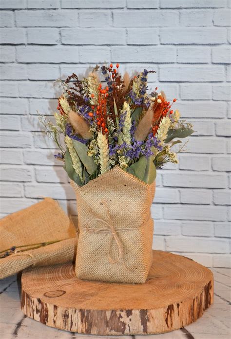 Dried Flower Arrangement Styled With A Hessian Fabric