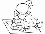 Bambina Scrivania Disegnare Disegna Seduta sketch template