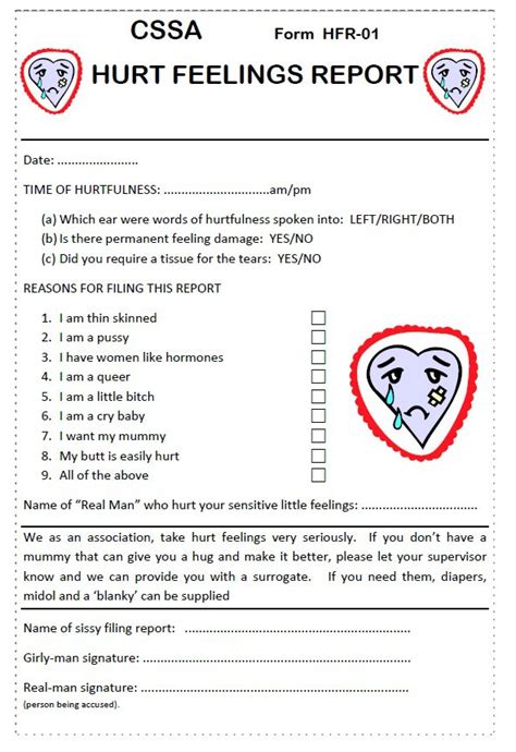 hurt feelings report funny printable