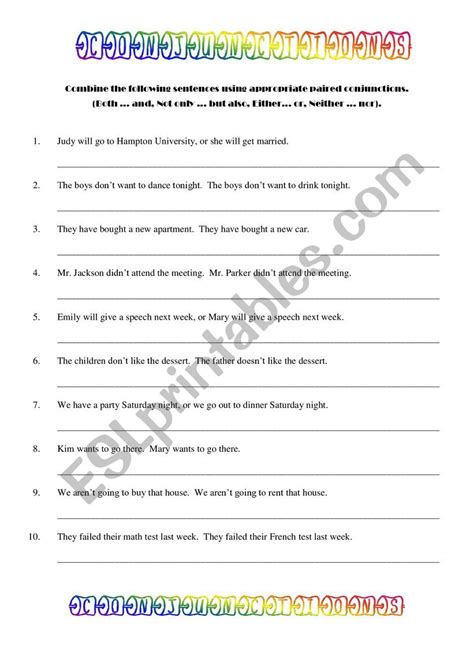 compound conjunctions esl worksheet  mimtim