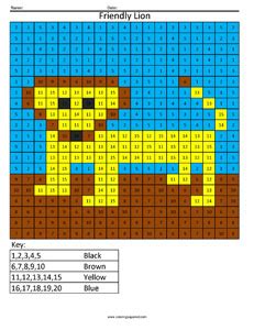 friendly lion color  number ranges coloring squared