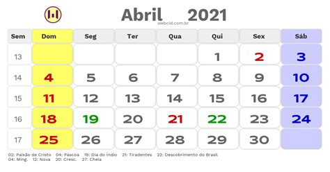 Calendário De Abril De 2021 Com Feriados Nacionais Fases