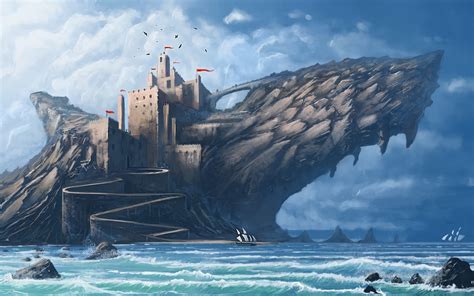 dragon castle digital wallpaper digital art fantasy art