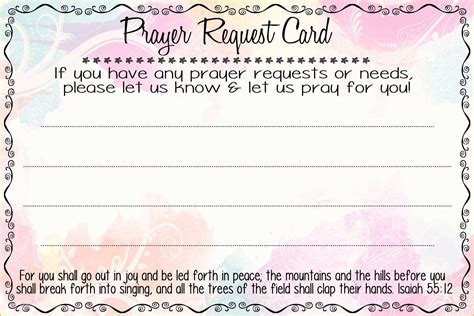 prayer request card templates  prayer request cards