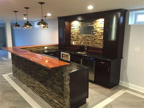 basement ideas custom bar  wood top california ledger stone work basement remodeling
