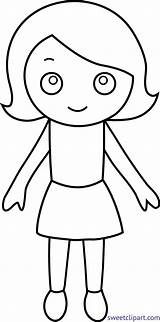 Coloring Clip Girl Little Cute sketch template
