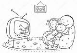 Watching Tv Family Together Cartoon Coloring Stock Happy People Pages Popular Illustration Template sketch template