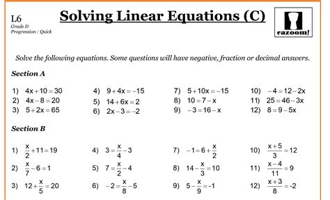 linear equation worksheet  grade  tessshebaylo