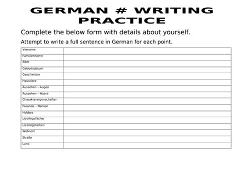 german writing practice basics teaching resources