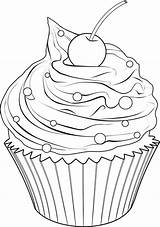 Cupcake Drawing Outline Coloring Pages Cupcakes Drawings Template Line Kids Sheets Printable Food Muffin Cake Draw Coloriage Birthday Adulte Happy sketch template