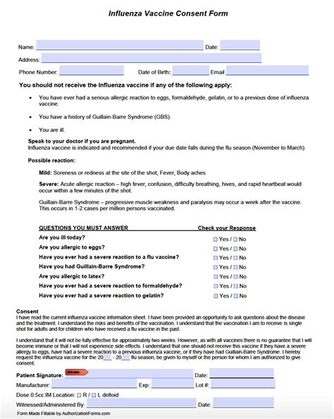 printable flu vaccine consent form template